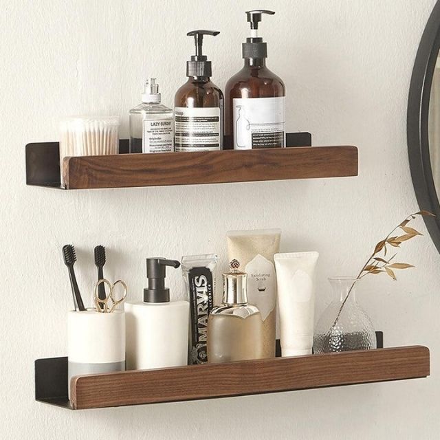 Avtoit | Solid Wood Bathroom Shelf – No-Drill Wall-Mounted Organiser Rack
