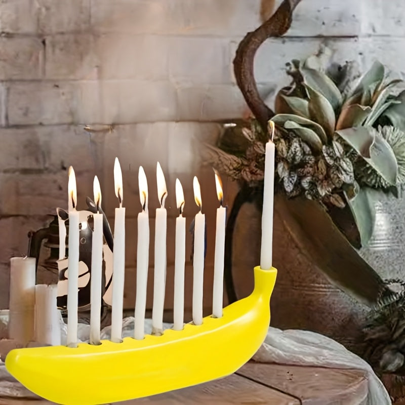 Avtoit | Innovative Ceramic Banana Decorative Candlestick - Fun Candlestick for Hanukkah, Unique Banana Theme Candlestick for Enthusiasts, Parties, Home Lighting, Also Suitable for Christmas, Valentine's Day, Easter, Thanksgiving, Hanukkah Festival Gifts