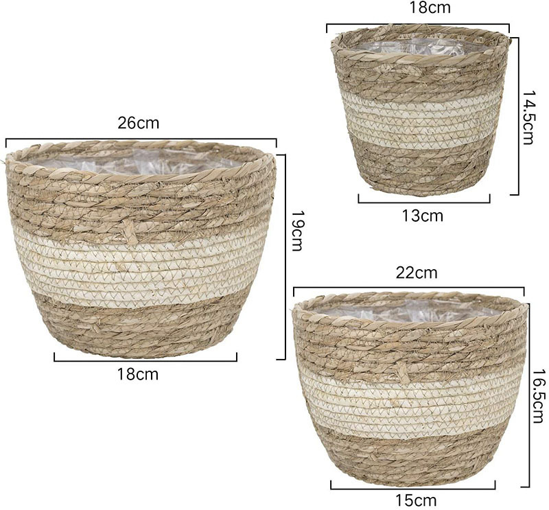 Avtoit | Decorative plant baskets made of seagrass in a set of 3 – Handwoven flower pots with foil insert