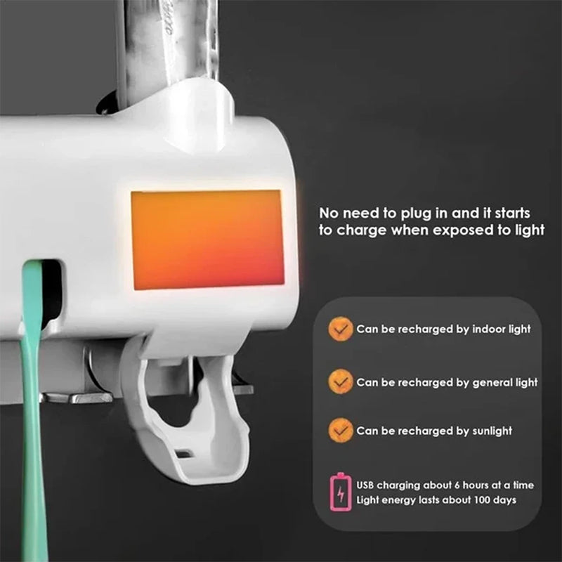 Avtoit | Smart UV Light Sterilizer Toothbrush Holder, Wall Mounted Toothpaste Dispenser
