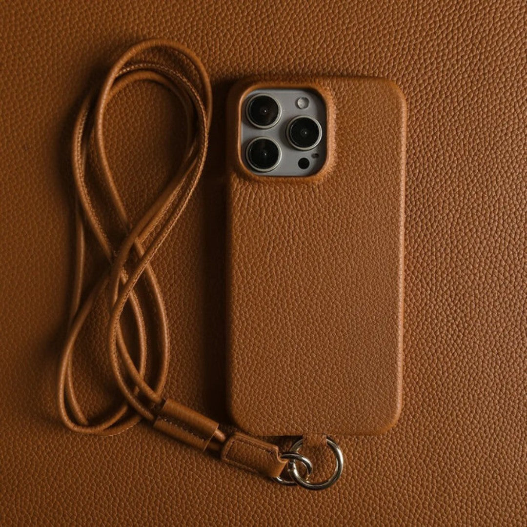 Genuine Leather Phone Case with Crossbody Strap Lightweight Design