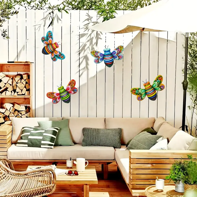 Avtoit | Iron Bee Art Sculpture Hanging Wall Decorations for Garden