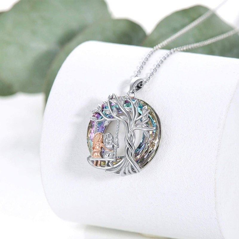 Avtoit | Tree of Life Sister on the Swing Cry-stal Pendant Necklace