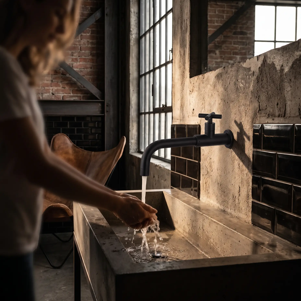 Avtoit | Contemporary Wall-Mounted Bathroom Faucet Cross Handles Stainless Steel Faucet