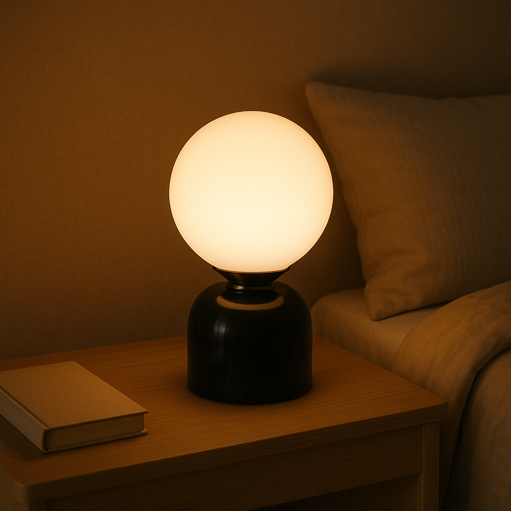 Avtoit | Marnor | Marble Table Lamp with Glass Shade – Scandinavian Minimalist Design