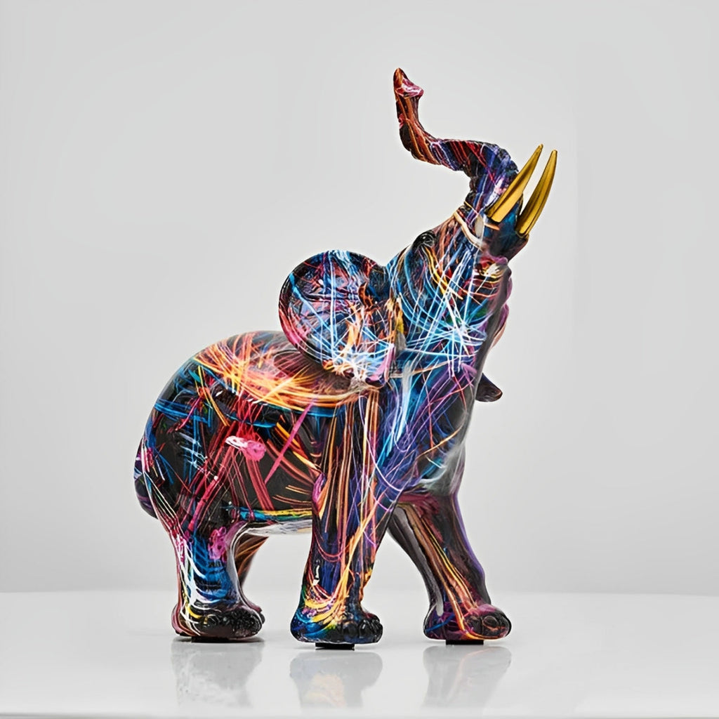 Avtoit | Abstract Elephant Statue – Colourful African Design with Raised Trunk for Good Luck