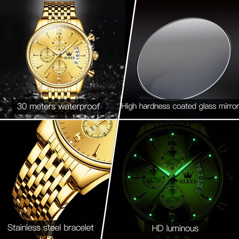 Avtoit | Luxury Gold Three-Eye Chronograph Dial Automatic Mechanical Watch