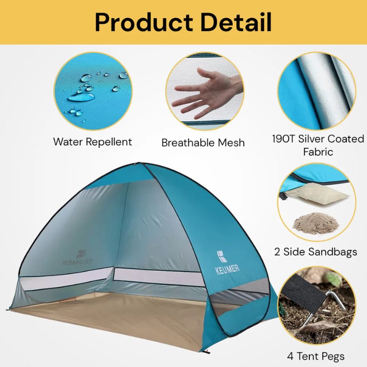 Avtoit | 4-Person Beach Pop-Up Tent for Family Camping, Outdoor Events & Quick Setup