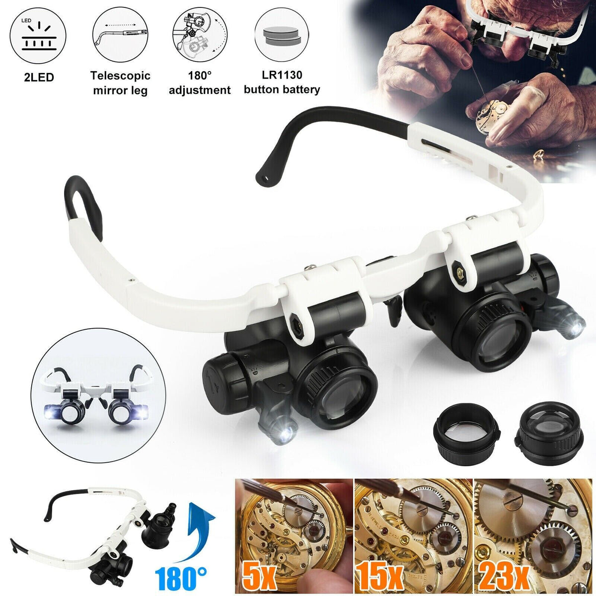 Avtoit | Adjustable Headband Magnifier with LED Light & 8 Lenses – Perfect for Jewelry, Watch Repair & Engraving