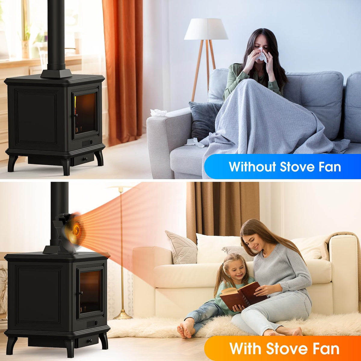 Avtoit | 4-Blade Stove and Fireplace Fan for Wood/Fireplace