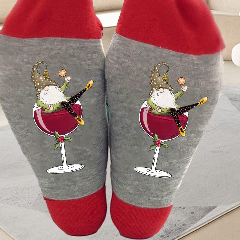 Avtoit | Christmas gnome wine glass unisex crew socks