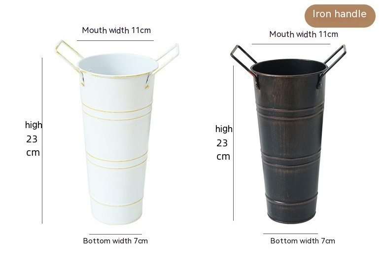Avtoit | Retro Iron Flower Bucket with Handles – Decorative Metal Flower Pot for Home