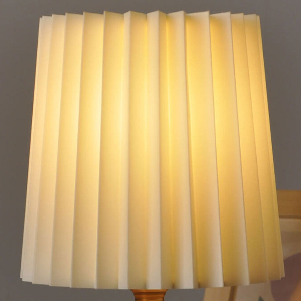 Avtoit | Vintage Korean Pleated Column Solid Wood Base 1-Light Table Lamp