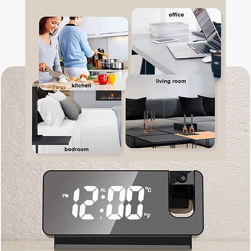 Digital Projection Alarm Clock with 180-Degree Adjustable Projector