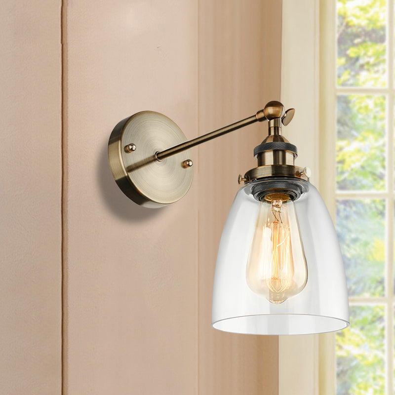 Avtoit | Bronze/Brass/Copper One Light Wall Lamp Vintage Style Clear Glass Tapered Lighting Fixture for Living Room