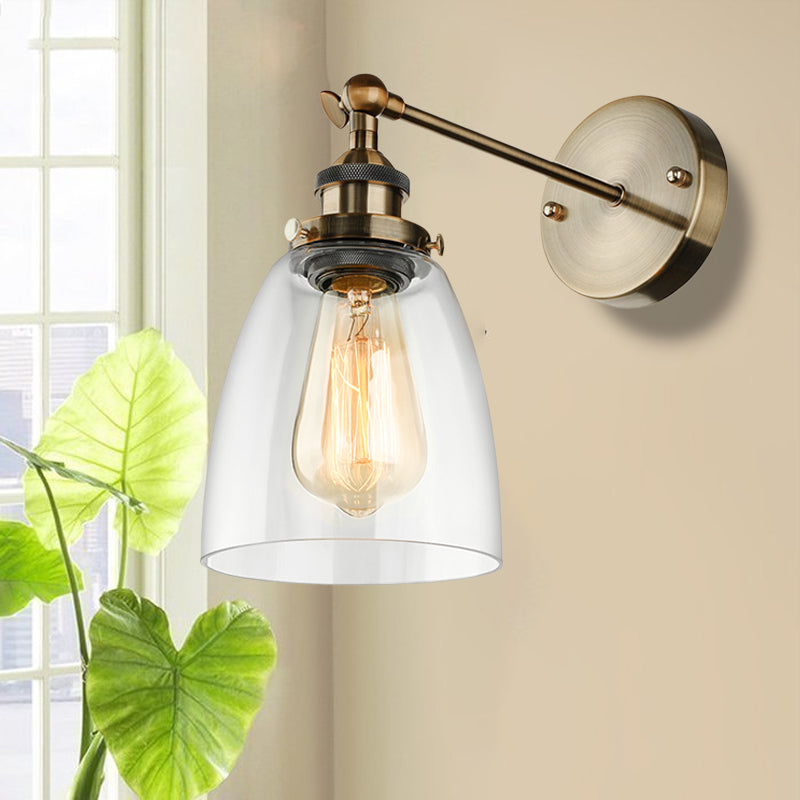Avtoit | Bronze/Brass/Copper One Light Wall Lamp Vintage Style Clear Glass Tapered Lighting Fixture for Living Room