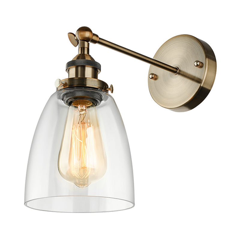 Avtoit | Bronze/Brass/Copper One Light Wall Lamp Vintage Style Clear Glass Tapered Lighting Fixture for Living Room