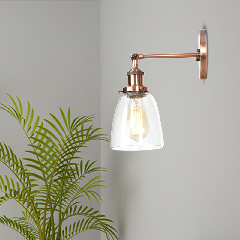 Avtoit | Bronze/Brass/Copper One Light Wall Lamp Vintage Style Clear Glass Tapered Lighting Fixture for Living Room