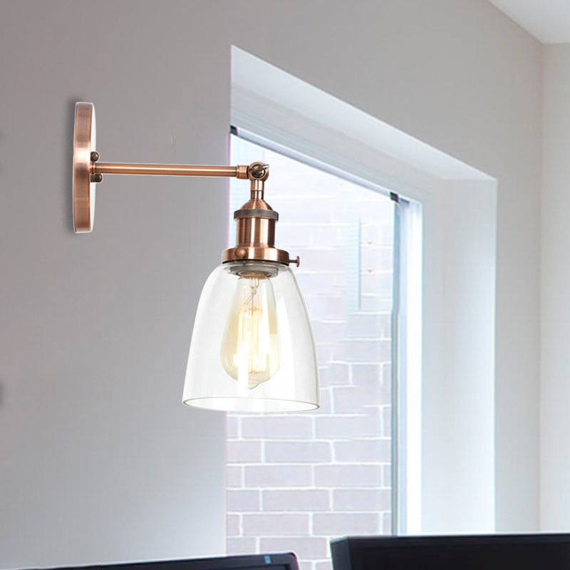 Avtoit | Bronze/Brass/Copper One Light Wall Lamp Vintage Style Clear Glass Tapered Lighting Fixture for Living Room