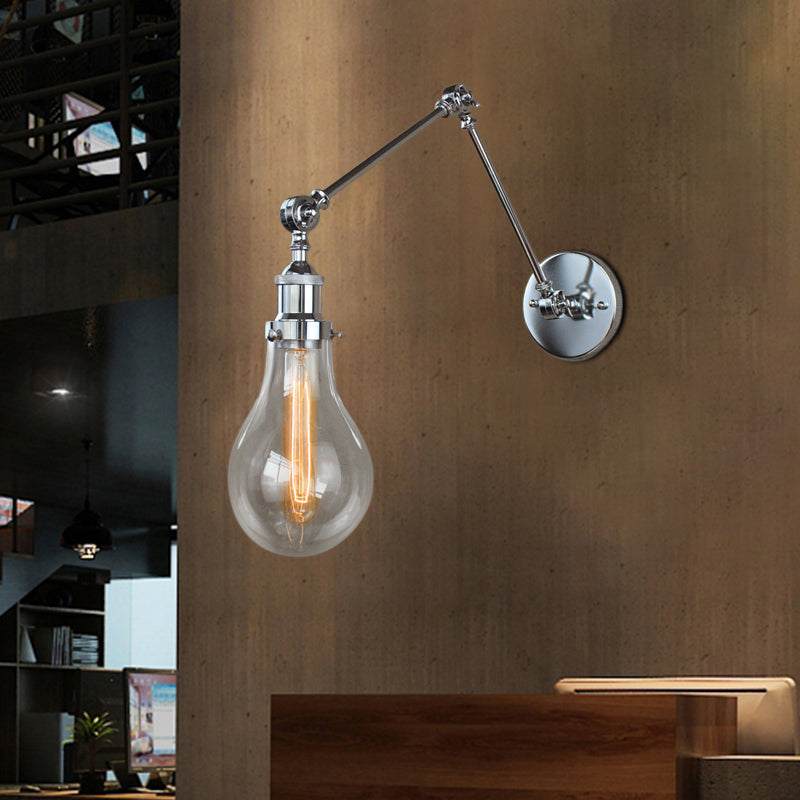 Avtoit | Bulb Shade Clear Glass Wall Lighting Industrial Single Light Living Room Wall Lamp in Chrome