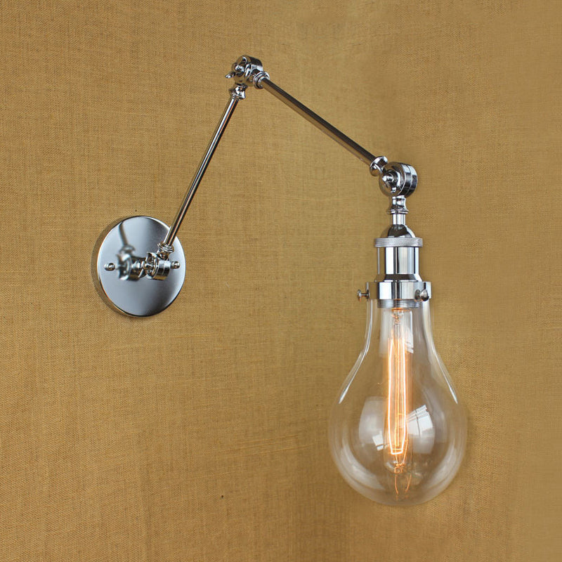 Avtoit | Bulb Shade Clear Glass Wall Lighting Industrial Single Light Living Room Wall Lamp in Chrome