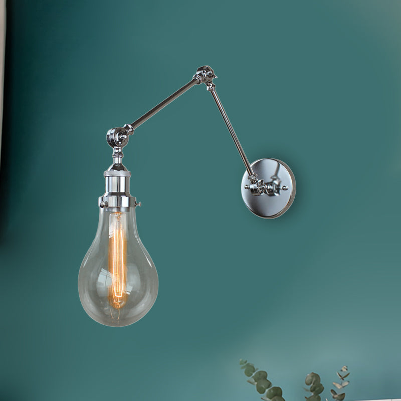 Avtoit | Bulb Shade Clear Glass Wall Lighting Industrial Single Light Living Room Wall Lamp in Chrome