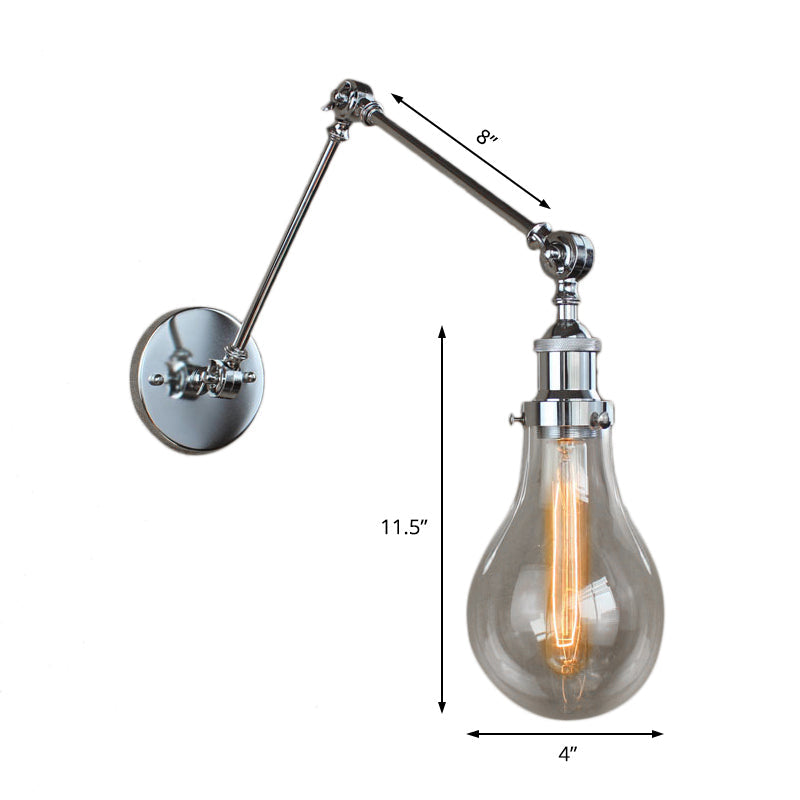 Avtoit | Bulb Shade Clear Glass Wall Lighting Industrial Single Light Living Room Wall Lamp in Chrome