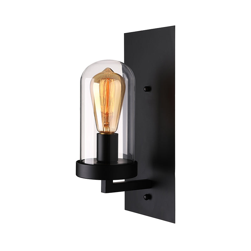 Avtoit | A wall lamp with a capsule shade made of clear glass, industrial living room wall lighting in black