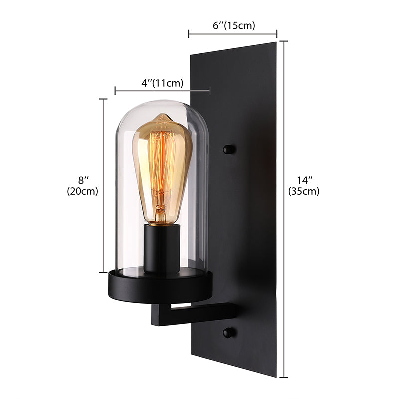 Avtoit | A wall lamp with a capsule shade made of clear glass, industrial living room wall lighting in black
