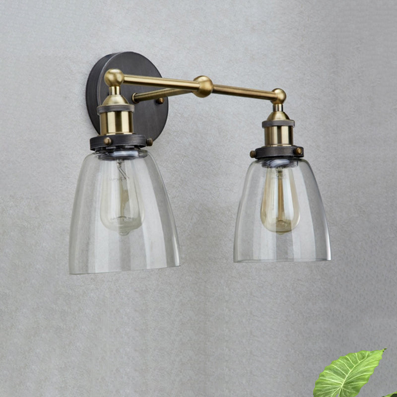 Avtoit | 2 Light Tapered Sconce Lighting Fixture Industrial Antique Brass Clear Glass Wall Lamp