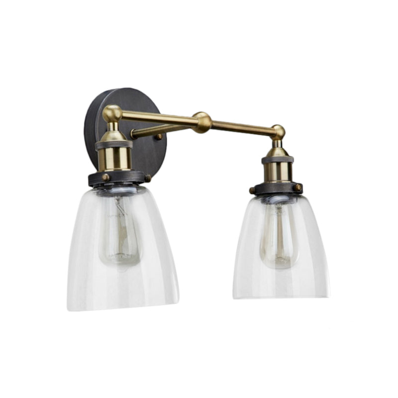 Avtoit | 2 Light Tapered Sconce Lighting Fixture Industrial Antique Brass Clear Glass Wall Lamp