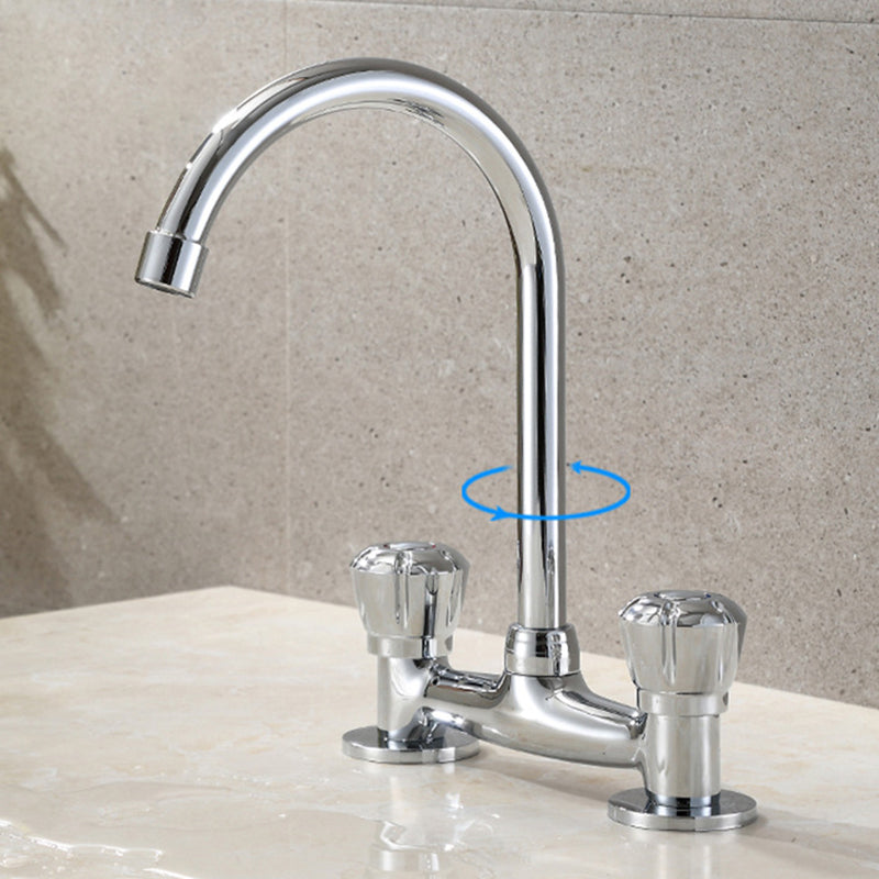 Avtoit | Round 2-Handle Basin Mixer 2-Hole Center-Set Basin Mixer with Curved Spout