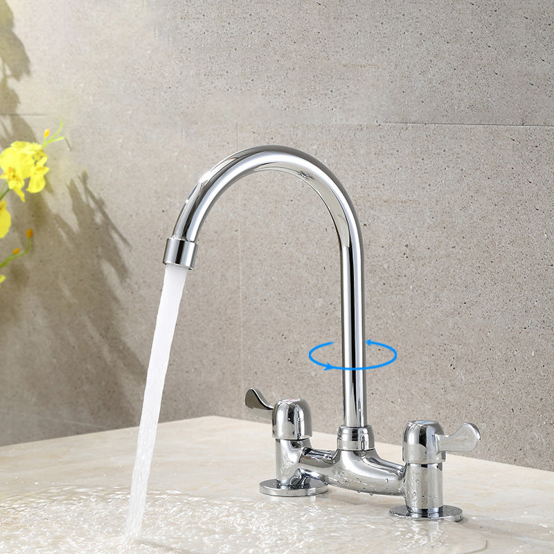 Avtoit | Round 2-Handle Basin Mixer 2-Hole Center-Set Basin Mixer with Curved Spout