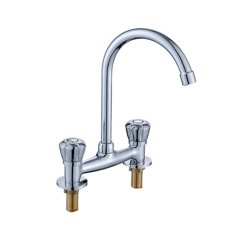 Avtoit | Round 2-Handle Basin Mixer 2-Hole Center-Set Basin Mixer with Curved Spout