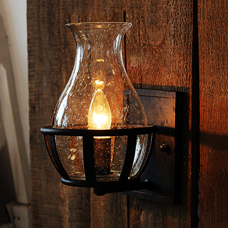 Avtoit | One Pear Wall Lamp Lighting Bottle Shade Sawed Glass Industrial Living Room Lighting Fixture in Black