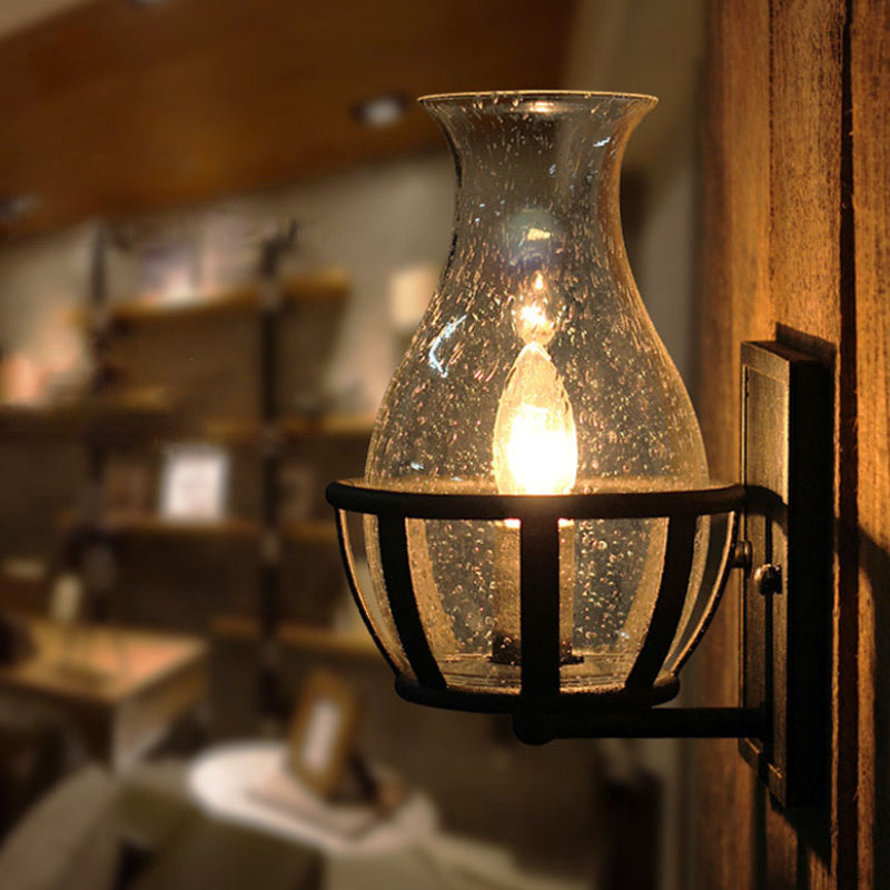 Avtoit | One Pear Wall Lamp Lighting Bottle Shade Sawed Glass Industrial Living Room Lighting Fixture in Black