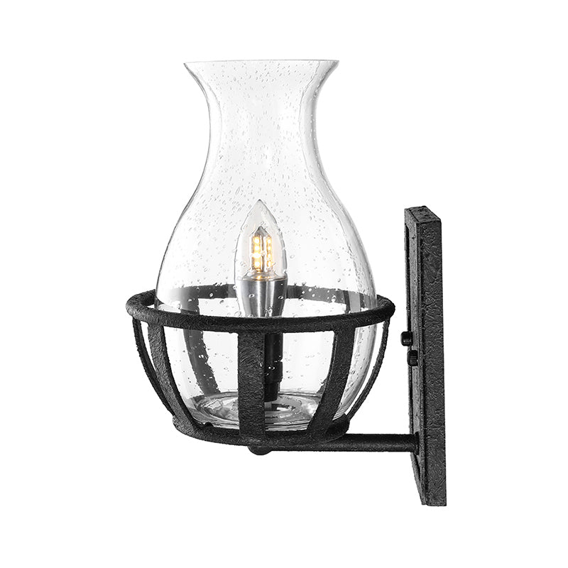 Avtoit | One Pear Wall Lamp Lighting Bottle Shade Sawed Glass Industrial Living Room Lighting Fixture in Black