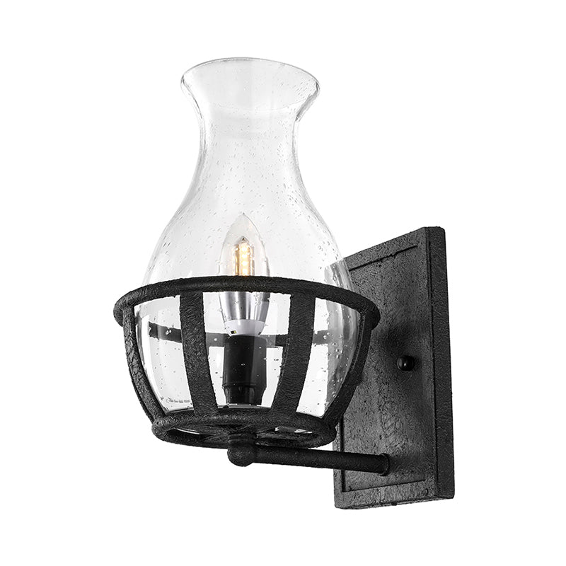 Avtoit | One Pear Wall Lamp Lighting Bottle Shade Sawed Glass Industrial Living Room Lighting Fixture in Black