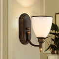 Avtoit | Bowl Shade Opal Glass Wall Mounted Lamp Rustic Single Bulb Bedroom Wall Lamp Light in Bronze