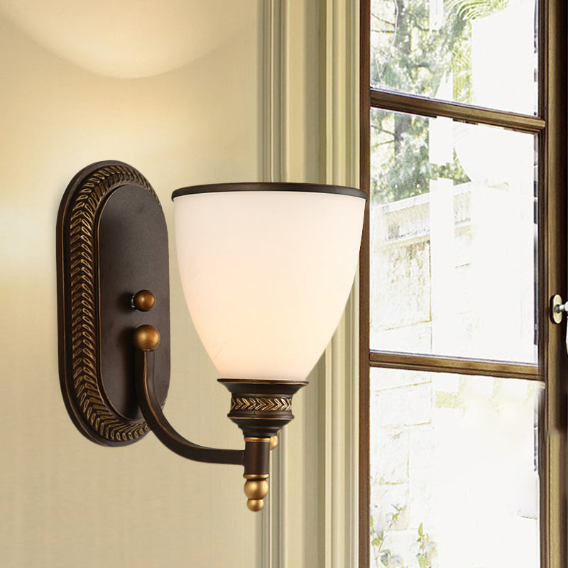 Avtoit | Bowl Shade Opal Glass Wall Mounted Lamp Rustic Single Bulb Bedroom Wall Lamp Light in Bronze