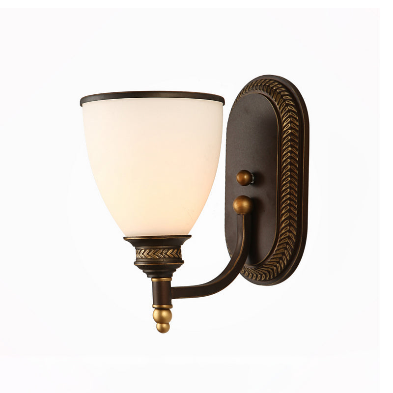 Avtoit | Bowl Shade Opal Glass Wall Mounted Lamp Rustic Single Bulb Bedroom Wall Lamp Light in Bronze