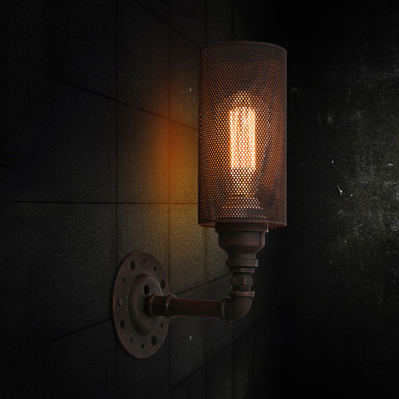 Avtoit | Metallic Cylinder Wall Lighting with Mesh Pattern Vintage Stylish 1 Light Restaurant Wall Mount Light in Black