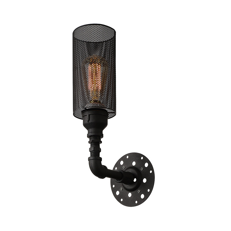 Avtoit | Metallic Cylinder Wall Lighting with Mesh Pattern Vintage Stylish 1 Light Restaurant Wall Mount Light in Black