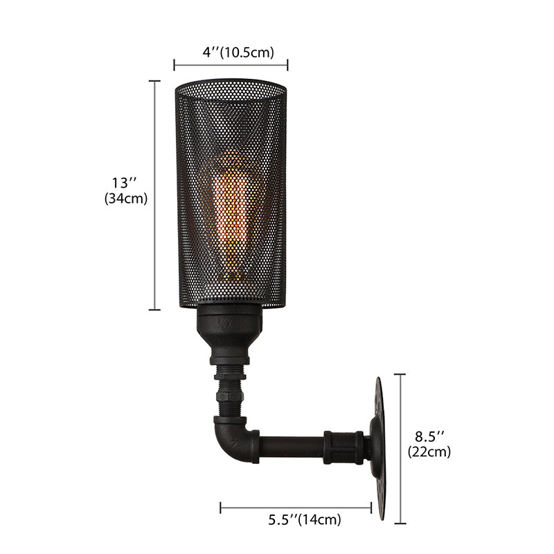 Avtoit | Metallic Cylinder Wall Lighting with Mesh Pattern Vintage Stylish 1 Light Restaurant Wall Mount Light in Black