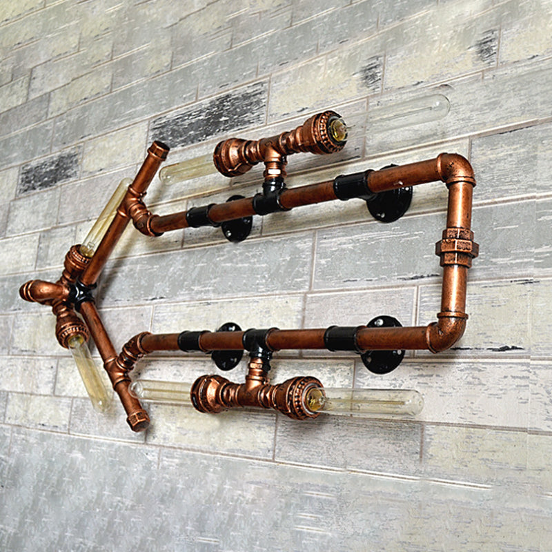 Avtoit | 6 Bulb Arrow-Shaped Wall Lamp with Tube Retro Industrial Bronze Wrought Iron Wall Lamp for Bathroom