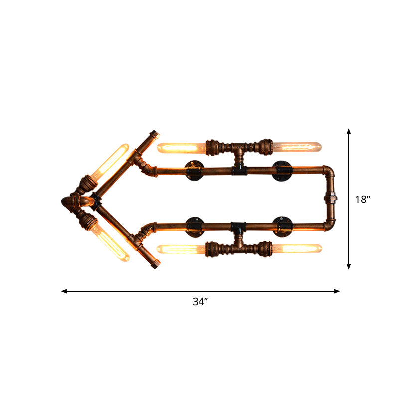 Avtoit | 6 Bulb Arrow-Shaped Wall Lamp with Tube Retro Industrial Bronze Wrought Iron Wall Lamp for Bathroom