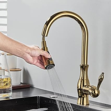 Avtoit | Brass Kitchen Faucet Pull Out Mixer Sink Water Tap 360 Rotation Single Handle