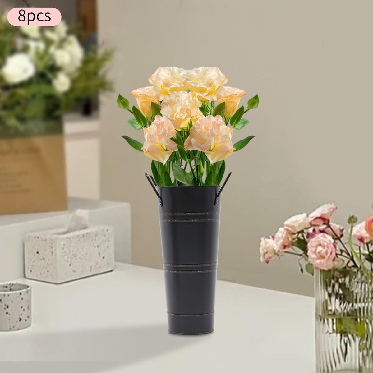 Avtoit | Retro Iron Flower Bucket with Handles – Decorative Metal Flower Pot for Home