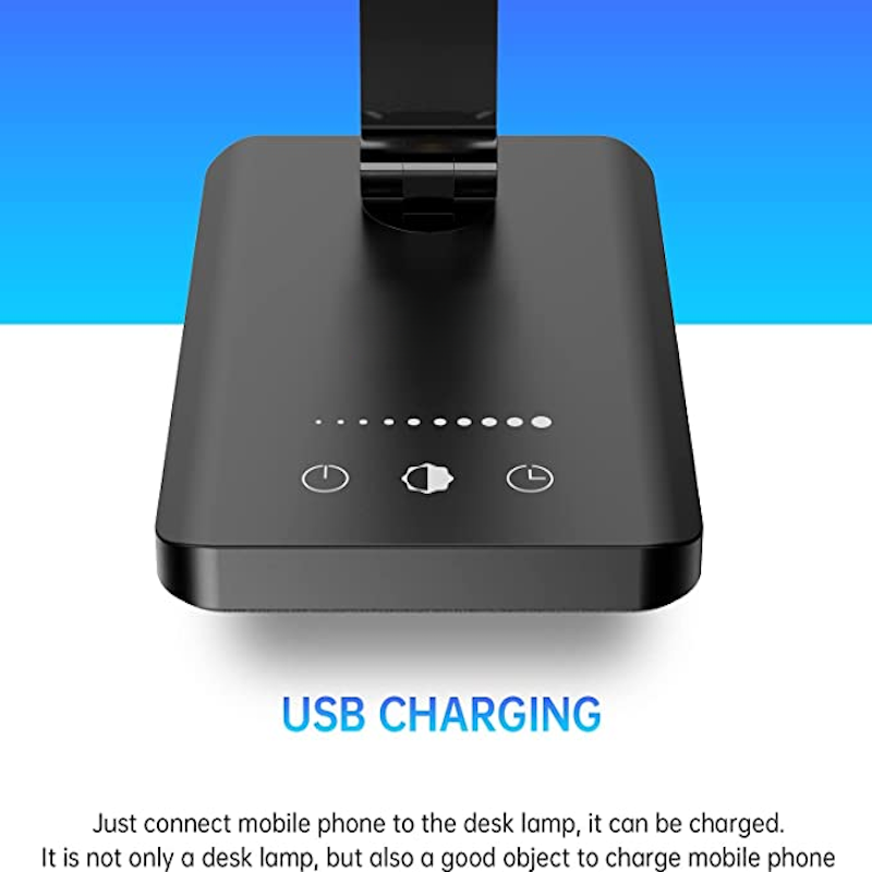 Avtoit | LED desk lamp with USB charging port, dimmable eye-friendly reading lamp for home, with 5 brightness levels & 3 light modes, touch control, auto timer (Black)