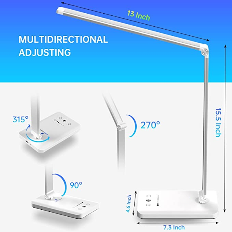 Avtoit | LED desk lamp with USB charging port, dimmable eye-friendly reading lamp for home, with 5 brightness levels & 3 light modes, touch control, auto timer (Black)